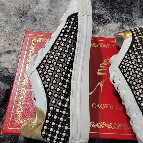 Rene Caovilla Black & White Pearl Sneakers - Picture 11 of 16